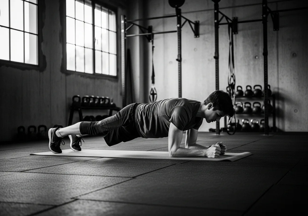 Persona principiant fent plank de braços com a exercici de calistènia per a principiants